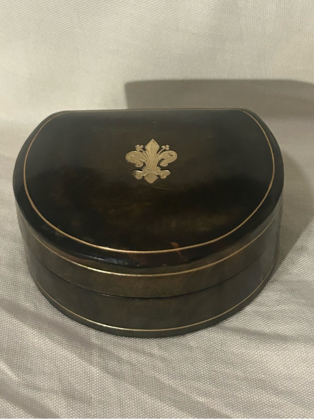 Vintage Antique Italian Leather Box Gilt Fleur Di Lis Made in ITALY